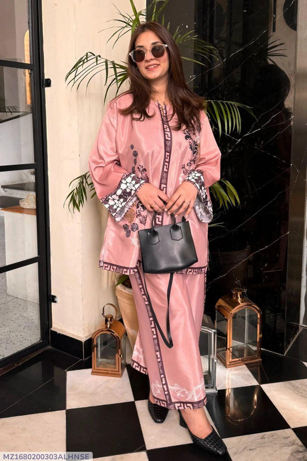 Elegant 2 Pc Women’s Stitched Swiss Lawn Set – Printed Shirt & Trouser